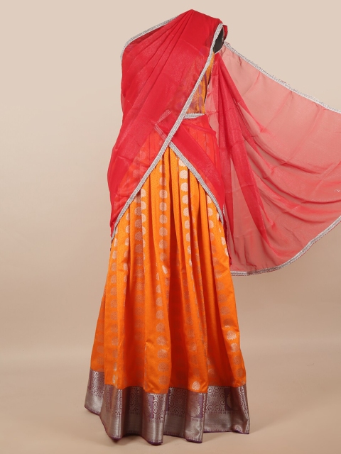 

Pothys Red & Yellow Unstitched Lehenga & Blouse With Dupatta