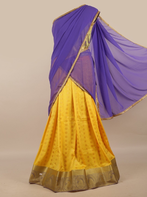 

Pothys Purple & Yellow Unstitched Lehenga & Blouse With Dupatta