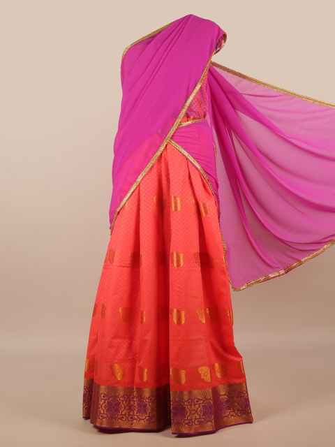 

Pothys Lavender & Orange Unstitched Lehenga & Blouse With Dupatta