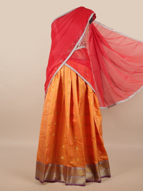 

Pothys Red & Orange Unstitched Lehenga & Blouse With Dupatta