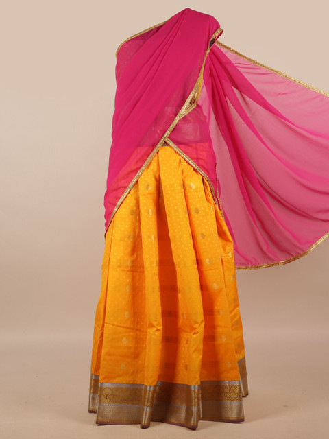 

Pothys Pink & Yellow Unstitched Half Saree
