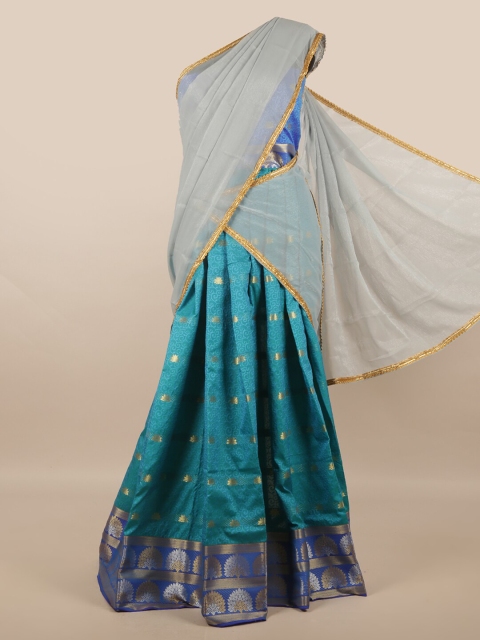 

Pothys Grey & Blue Unstitched Lehenga & Blouse With Dupatta