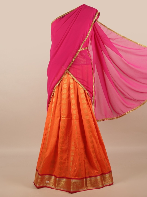 

Pothys Pink & Orange Unstitched Lehenga & Blouse With Dupatta
