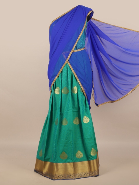 

Pothys Blue & Green Unstitched Lehenga & Blouse With Dupatta