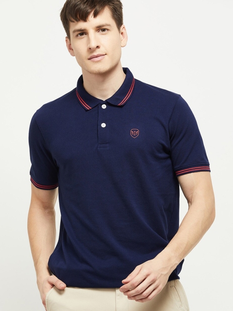 

max Men Navy Blue Polo Collar T-shirt