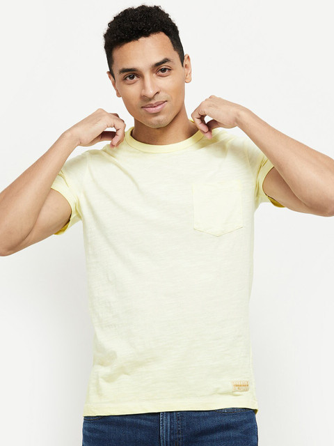 

max Men Yellow Pure Cotton Pockets T-shirt