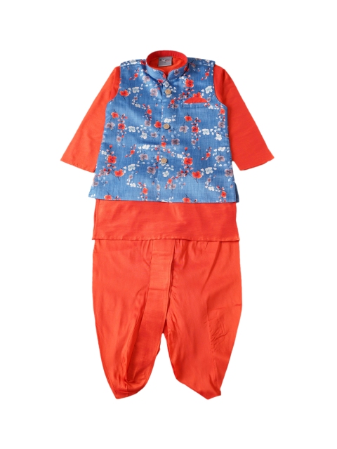 

Dapper dudes Boys Blue Kurta with Dhoti Pants & Waist Coat