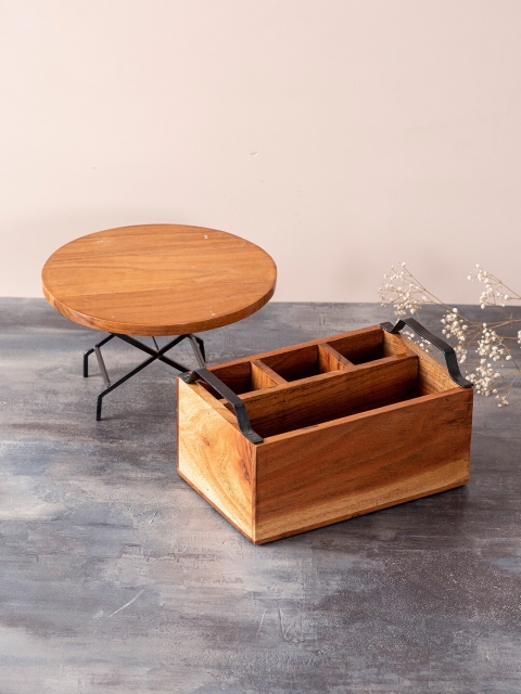 

nestroots Brown Set of 2 Wooden Cutlery Holder & Cake Stand