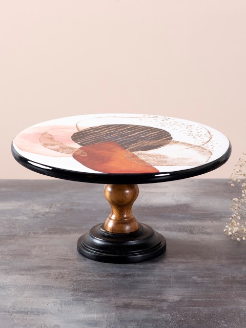 

nestroots White & Brown Printed Solid Dessert Platter