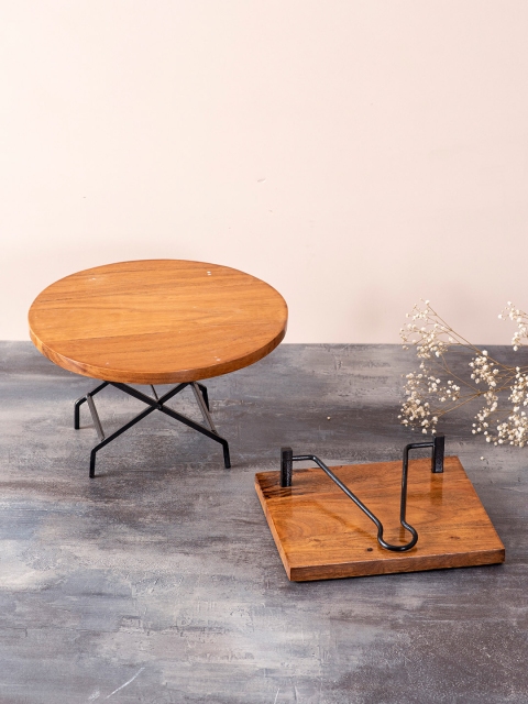 

nestroots Brown & Black Solid Wooden Cake Stand & Napkin Holder