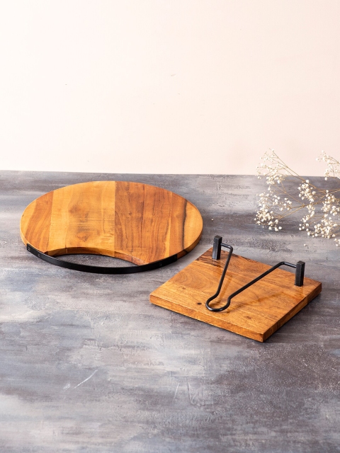 

nestroots Brown Set of 2 Serving Platter & Napkin Holder