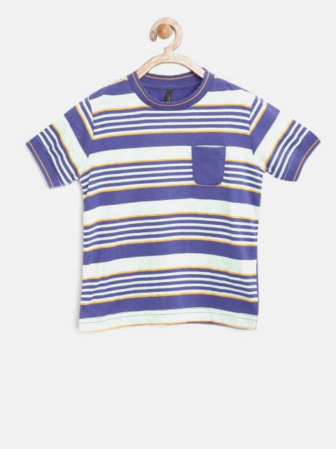 

United Colors of Benetton Boys Blue Striped Round Neck T-shirt
