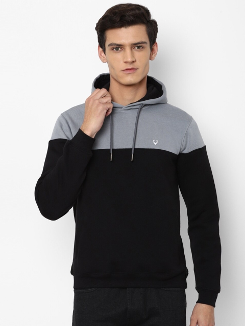 

Allen Solly Men Black & Grey Colourblocked Pure Cotton Hooded Sweatshirt