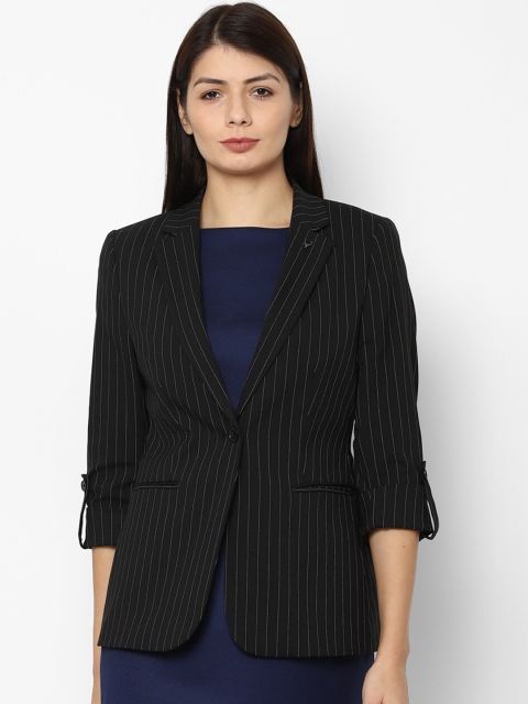 

Allen Solly Woman Black & White Striped Single-Breasted Formal Blazer