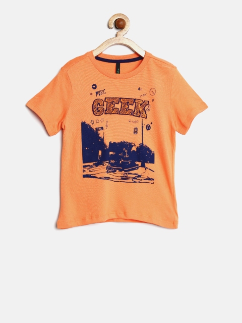 

United Colors of Benetton Boys Orange Printed Round Neck T-shirt