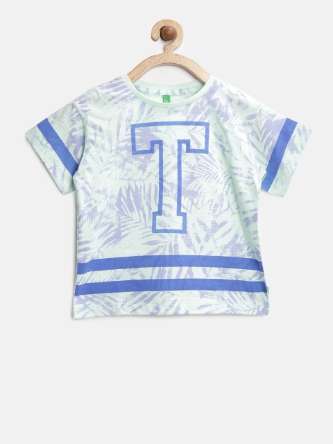 

United Colors of Benetton Boys Green Printed Round Neck T-shirt