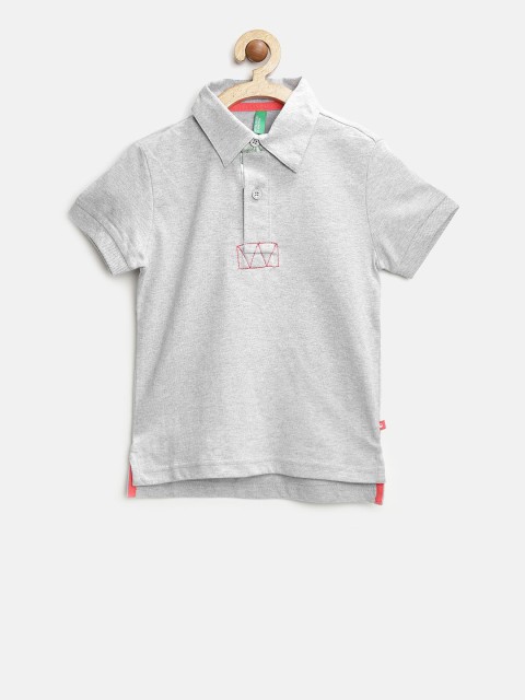

United Colors of Benetton Boys Grey Melange Solid Polo T-shirt