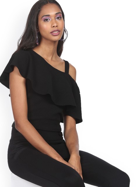 

Sugr Black One Shoulder Ruffles Top
