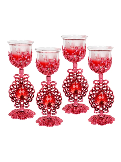 

TIED RIBBONS Set of 4 Tealight Candle Holders with Stand, Red