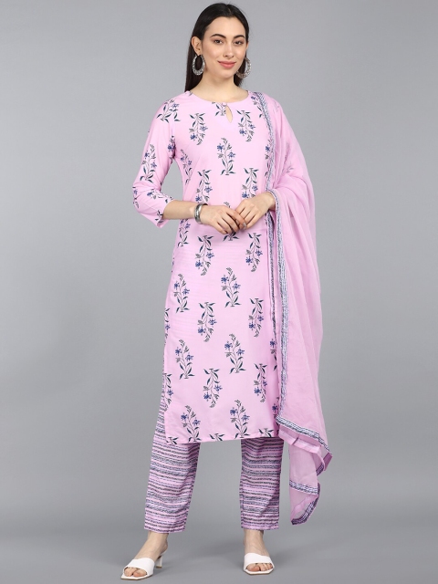 

AHIKA Women Pink Floral Printed Kurta with Trouser & Dupatta