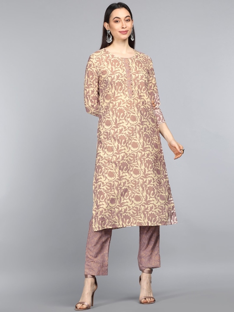 

AHIKA Women Beige Floral Printed Kurta with Trousers