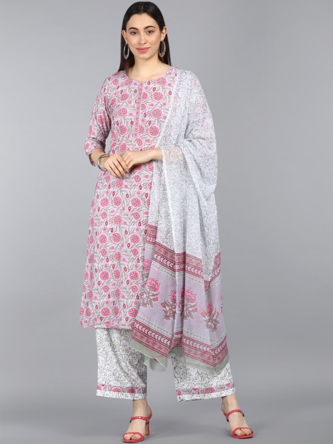 

AHIKA Women Grey Floral Printed Kurta with Palazzos & With Dupatta