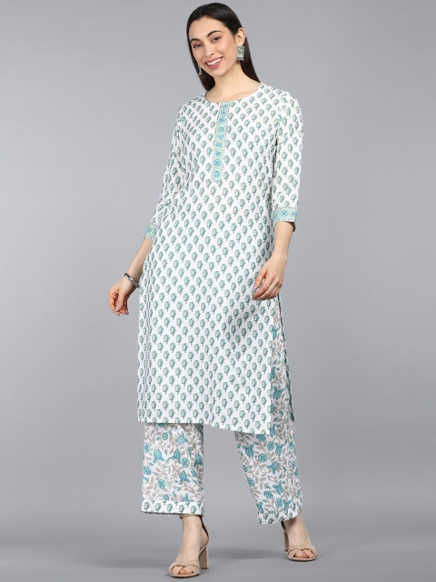 

AHIKA Women White Ethnic Motifs Printed Kurta with Trousers