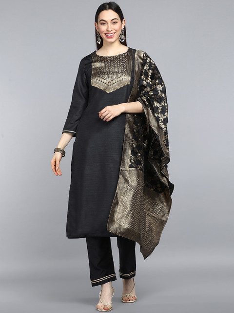 

AHIKA Women Black Ethnic Motifs Yoke Design Kurta with Trousers & With Dupatta