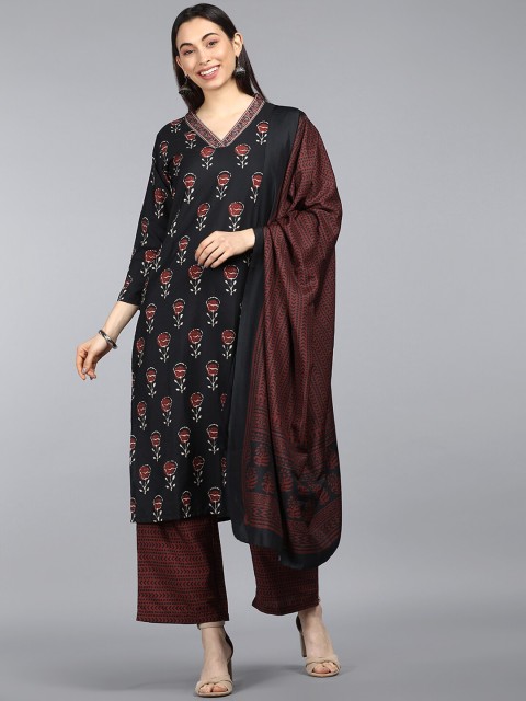 

AHIKA Women Black Ethnic Motifs Printed Kurta with Palazzos & With Dupatta