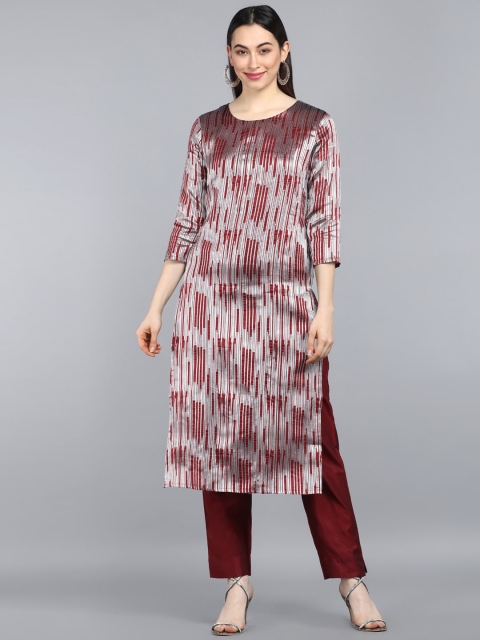 

AHIKA Women Maroon Striped Kurta with Trousers