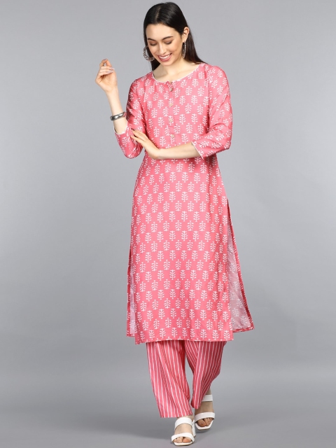

AHIKA Women Peach-Coloured Ethnic Motifs Printed Pure Cotton Kurta with Palazzos