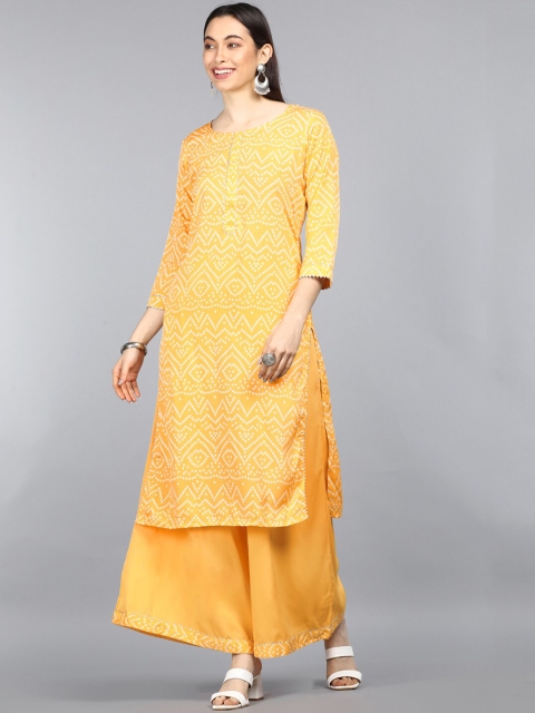 

AHIKA Women Yellow & White Printed Kurta With Palazzos