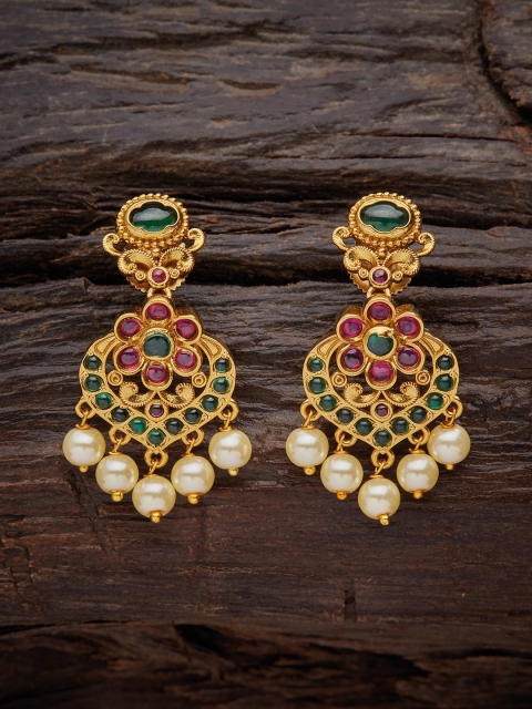 

Kushal's Fashion Jewellery Gold-Toned Dome Shaped Drop Earrings