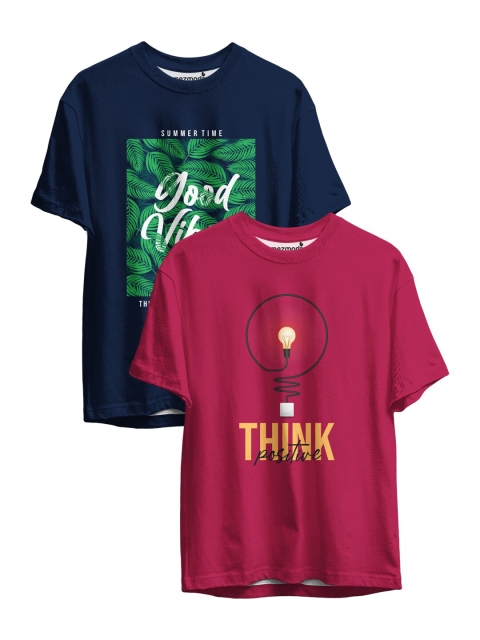 

mezmoda Boys Pack of 2 Blue & Magenta Printed T-shirt