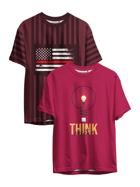 

mezmoda Boys Pack of 2 Printed Drop-Shoulder Sleeves T-shirts, Burgundy