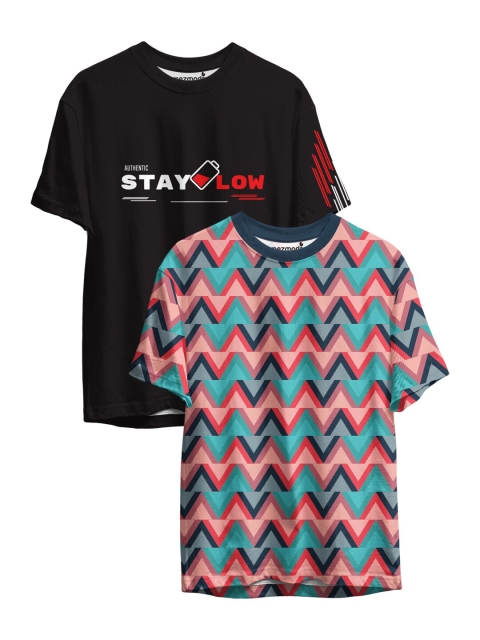 

mezmoda Boys Pack of 2 Printed Drop-Shoulder Sleeves T-shirts, Black