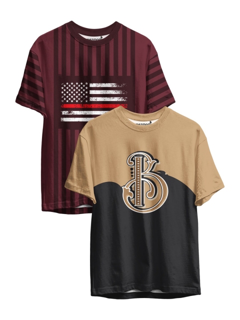 

mezmoda Boys Pack of 2 Printed Drop-Shoulder Sleeves T-shirts, Burgundy