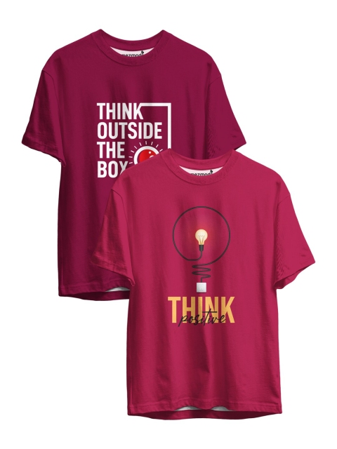 

mezmoda Boys Pack of 2 Maroon Printed Drop-Shoulder Sleeves T-shirts