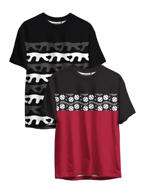 

mezmoda Boys Pack of 2 Printed Drop-Shoulder Sleeves T-shirts, Black