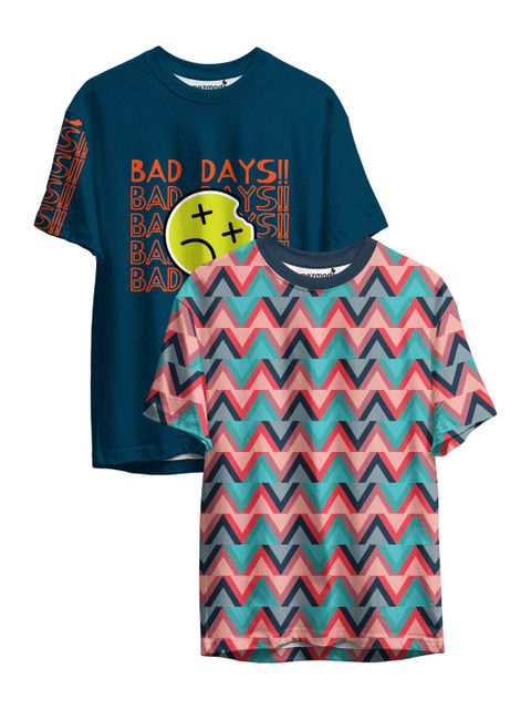 

mezmoda Boys Pack of 2 Printed Drop-Shoulder Sleeves T-shirts, Blue