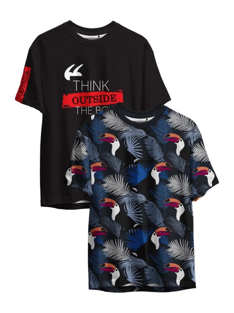 

mezmoda Boys Pack of 2 Printed Drop-Shoulder Sleeves T-shirts, Black