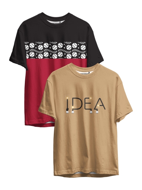 

mezmoda Boys Pack of 2 Printed Drop-Shoulder Sleeves T-shirts, Black