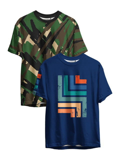 

mezmoda Boys Pack of 2 Printed Drop-Shoulder Sleeves T-shirts, Blue