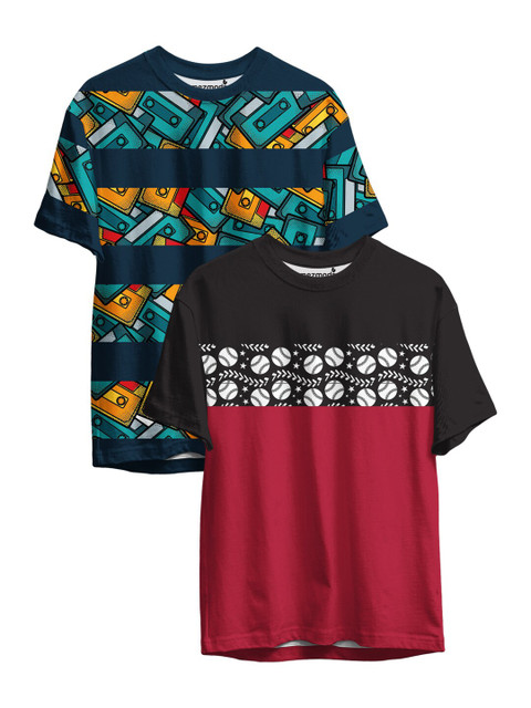 

mezmoda Boys Pack of 2 Printed Drop-Shoulder Sleeves T-shirts, Black
