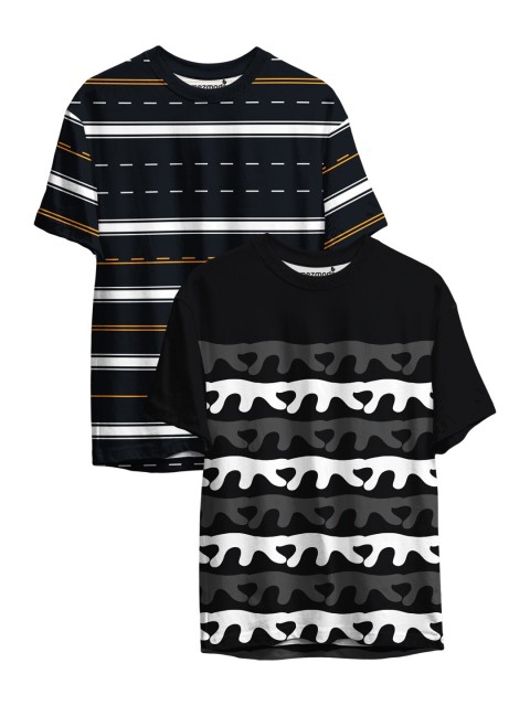 

mezmoda Boys Pack of 2 Black & White Drop-Shoulder Sleeves T-shirts
