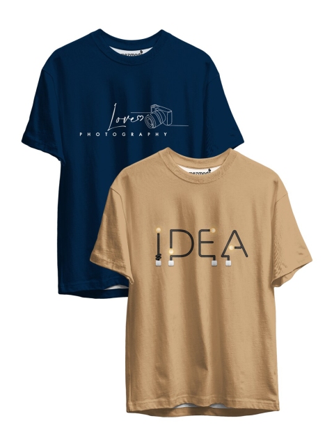 

mezmoda Boys Navy Blue & Brown Pack of 2 Graphic Printed T-shirts