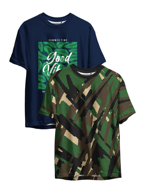 

mezmoda Boys Pack of 2 Printed Drop-Shoulder Sleeves T-shirts, Navy blue