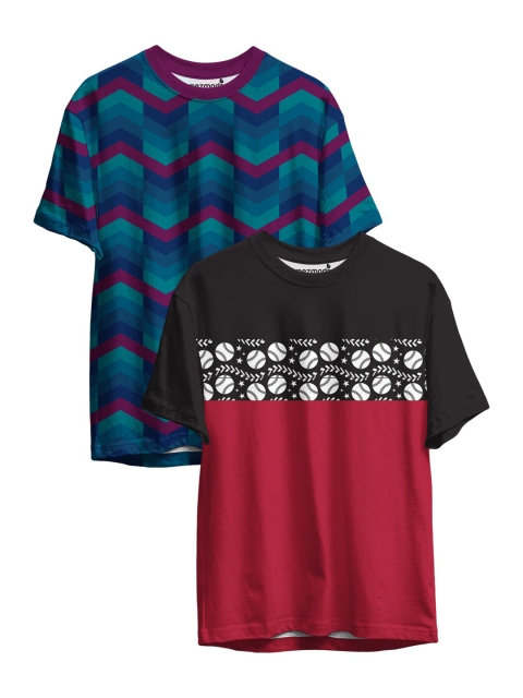 

mezmoda Boys Pack of 2 Printed Drop-Shoulder Sleeves T-shirts, Multi