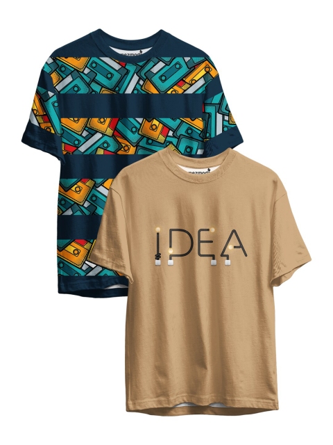 

mezmoda Boys Pack of 2 Printed Drop-Shoulder Sleeves T-shirts, Teal
