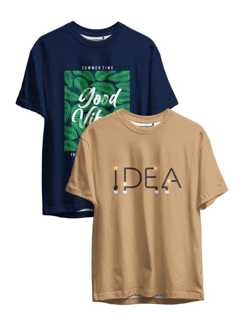 

mezmoda Boys Pack of 2 Printed Drop-Shoulder Sleeves T-shirts, Beige